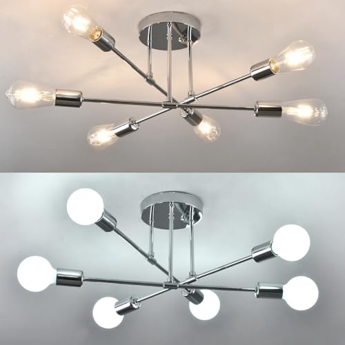 Modern Chandelier Light Fixtures, 6 Lights Modern Semi Flush Mount Ceiling Light, Pendant Lighting for Living Room Bedroom Dining Room Kitchen Office - Image 5