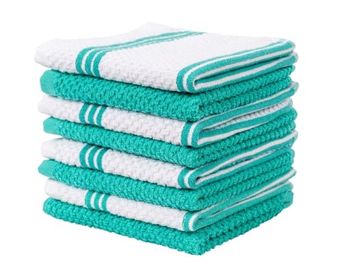 Living Fashions 8 Pack Dish Cloths for Washing Dishes - 100% Cotton Absorbent Dish Towels Size 12" x 12" - Perfect Rags for Washing Dishes - Kitchen Rags and Washcloths for Dishes (Turquoise)
