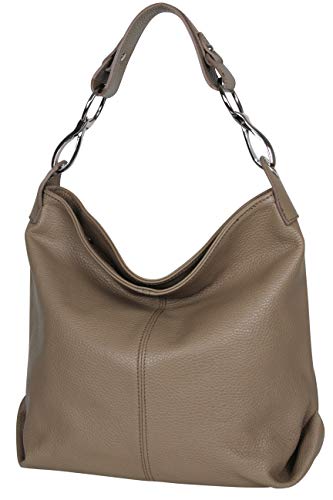 AMBRA Moda GL033 - Sac à main sac porté épaule en cuir véritable pour femme (Taupe clair)