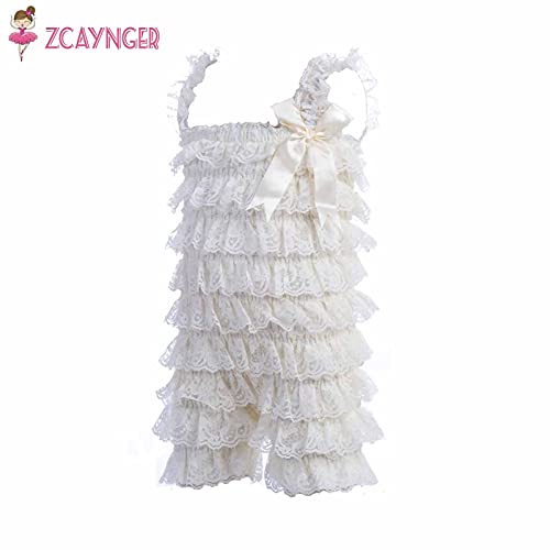 Baby Girls Bowknot Lace Folds Romper And Headband (S(3-6Month), Beige) #TOP1