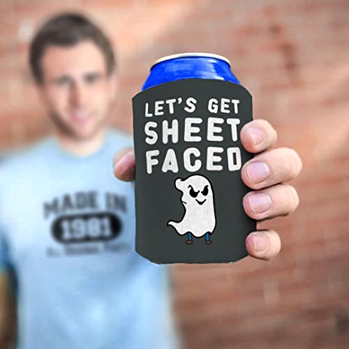 Funny Halloween Beer Coolie Let's Get Sheet Faced Ghost Costume Accessory 2 Pack Can Coolie Drink Coolers Coolies Dark Grey #TOP3