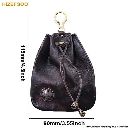 Genuine Leather Drawstring Pouch, Leather Coin Purse Pouch Keychain Mini Vintage Jewelry Key Dice Personality Change Coin Purse Pouch Bag Organizer for Men Women (Coffee)2