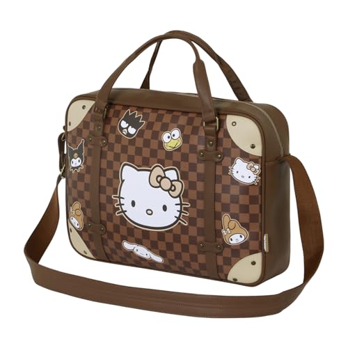 Hello Kitty Squares-Sac pour Ordinateur Laptop, Brun, 42 x 30 cm