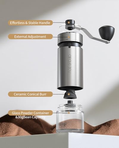 Image of CIRCLE JOY Manual Coffee Grinder with 40 External Adjustable Settings, Ceramic Conical Burr Coffee Bean Grinder, Portable Hand Coffee Grinder for Espresso French Press Cold Brew