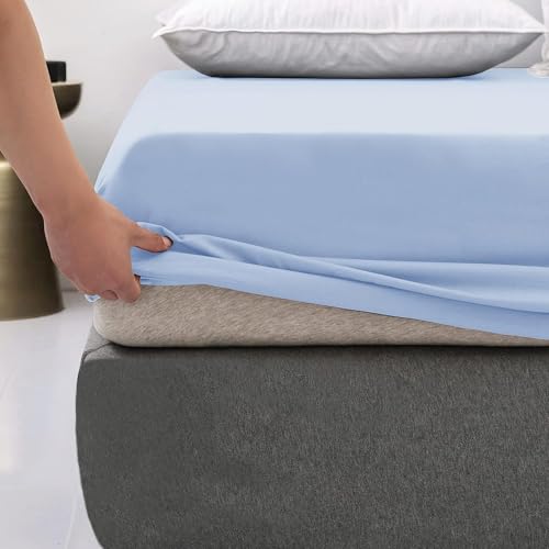 Image of Waterproof Mattress Protector King Size 78x72 - Waterproof Terry Cotton Mattress Protector /Breathable Elastic Fitted Style Bed Cover King Size Bed - Blue Color - Kids Urine Protection