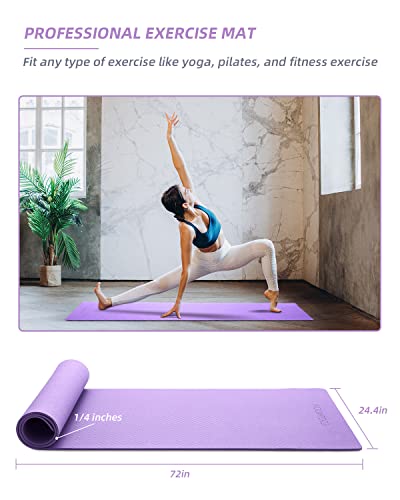 Coolmoon 1/4 Inch Extra Thick Yoga Mat Double-Sided Non Slip,Yoga Mat For Women And Men,Fitness Mats With Carrying Strap,Eco Friendly Tpe Yoga Mat, Pilates And Exercises Mat #TOP5