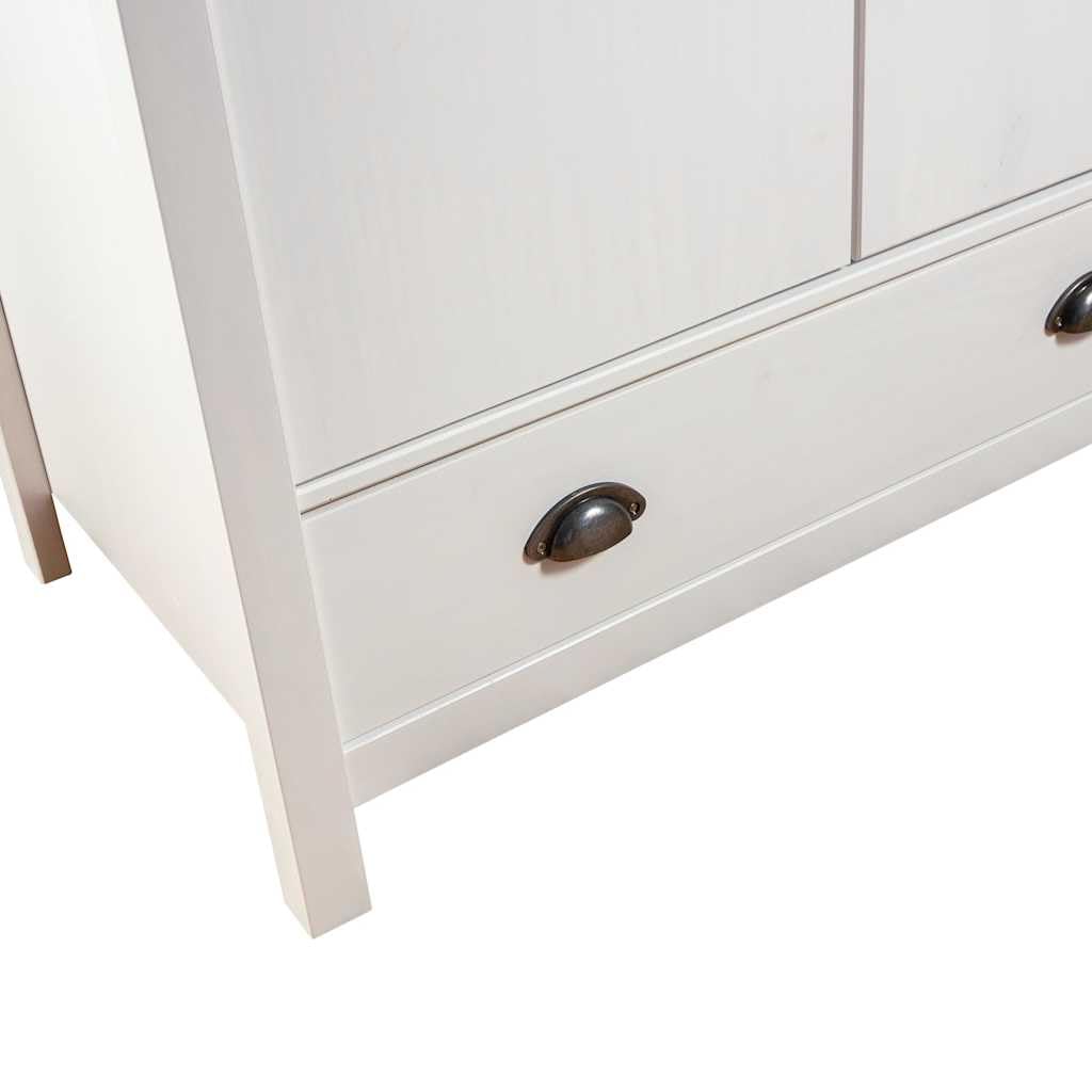 Kiefernholz Massiv Kleiderschrank mit 3 Türen 2 Schubladen Garderobenschrank Holzschrank Schrank Schlafzimmerschrank 127x50x170cm,Weiß