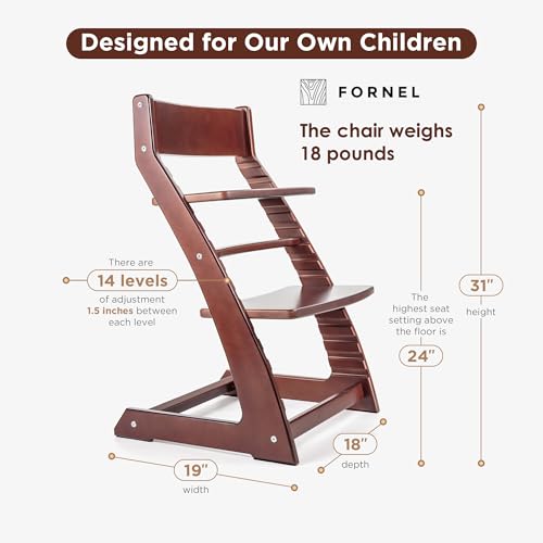 Image of FORNEL Adjustable High Chair in Dark Walnut Finish | The Forever Chair that Grows from Toddler to Adult | Premium Solid Wood Construction