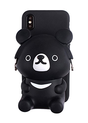 UnnFiko 3D Cartoon Pocket Case for iPhone 7 Plus 8 Plus, Cute Black Bear Purse Stand Holder, Squishy Soft Silicone Protective Phone Case for Girls Women (iPhone 7 Plus / 8 Plus)