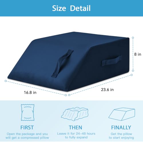 Image of MEGCXIT Leg Pillow Elevation Blood Circulation, Leg Wedge for Elevation for Swelling, Leg Elevating Pillow for After Surgery, Memory Foam Foot Knee Pillow for Back Sleeping 23.6x16.8x8 Inch Navy Blue