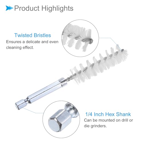 CoCud Bürstenkopf, 15 mm Durchmesser, 4 Zoll Länge, Nylon Reinigungsdrahtbürsten mit 1/4 Zoll Sechskantschaft - (Anwendungen: für Bohrmaschine, Schleifmaschine), 5 Stück