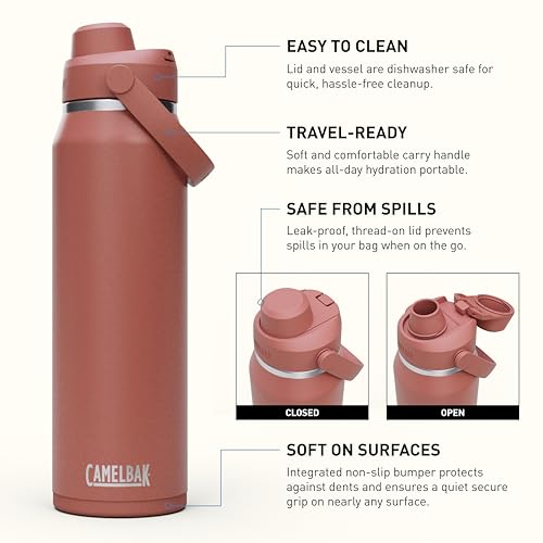 Image of CamelBak Thrive Chug Insulated Stainless Steel Water Bottle, Cold Retention with High Flow Lid for Everyday Hydration and Active Use, 32oz, Sierra Red