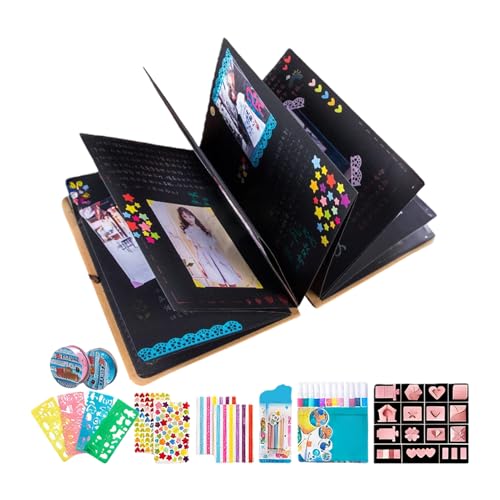 Álbum de fotos extensible de acordeón – Decoración casa plegable con 12 rotuladores de colores, álbum para recuerdos | para boda, escuela, Año Nuevo, novio, viaje, cumpleaños, graduación
