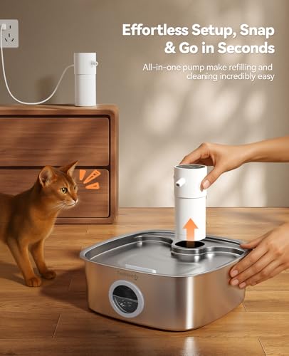 Image of Cordless Wider Tray Dog Water Fountain, 5000mAh Battery Operated Dog Water Bowl Dispenser with 3 Motion Sensor, FEELNEEDY Stainless Steel Pet Water Fountain for Multi-Pets, Easy Setup & Clean, 8L