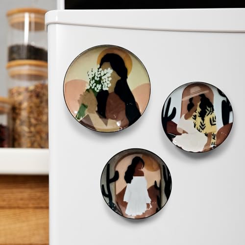 Image of Amazon Basics Modern Boho Lady Art Metal Decorative Fridge Magnet | Gift Items for Women and Men | Home Decoration Gift Item | Set of 3 | Stylish Fridge Magnet 1x9 CM, 1x7 CM