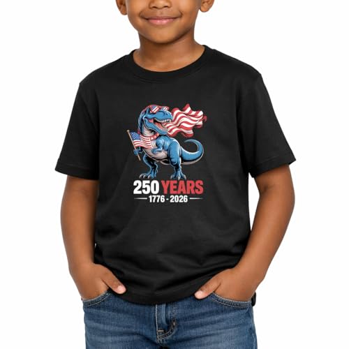 Image of Boys Constitution Day 250 Anniversary USA Shirt Independence Shirt 3-8T | for Kids Boys Girls Toddlers 3T-8T, 4th of July Dinos Flag Patriotic Tee, Independence Day