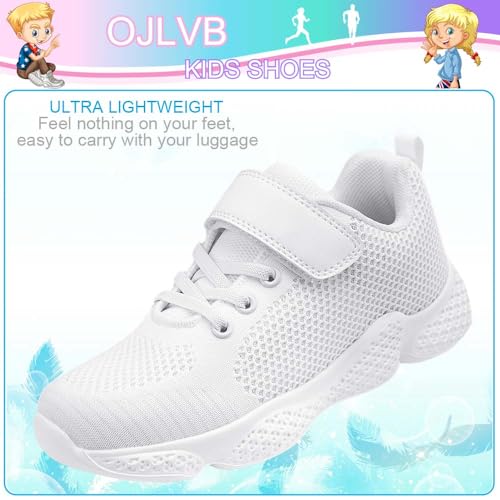OJLVB Sneakers for Girls and Boys, Kids Running Tennis Shoes, Gym Trail Track Athletic Walking Shoe White 11.5 6