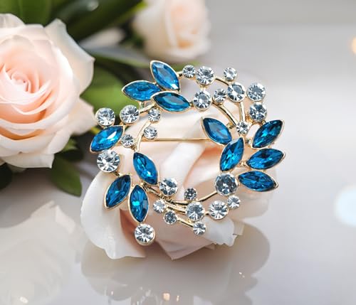 Image of Gyn&Joy Clear Crystal Rhinestone Floral Wreath Pin Brooch BZ005