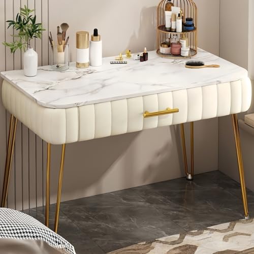 KUBERAS コンパクト化粧台 引き出し収納付き 省スペース 北欧モダン プリンセス風 一人暮らし 賃貸 寝室 メイクアップテーブル おしゃれ (60*40*75cm,ベージュ色)