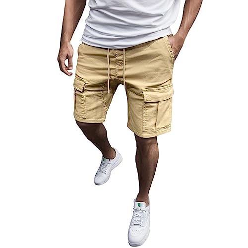 Pantaloni cargo da uomo, corti, pantaloncini cargo da uomo, in cotone, bermuda estivi, pantaloni cargo con coulisse, da caccia, da trekking, da lavoro, cachi, 3XL