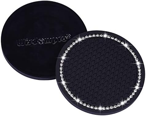 Wisdompro Bling Car Coasters, 2 Pack PVC Car Cup Holder Gadget Auto Insert Coaster - Anti Slip Universal Vehicle Interior Accessories Sparkly Crystal Cup Mats for Women and Men (2.75" Diameter) Black