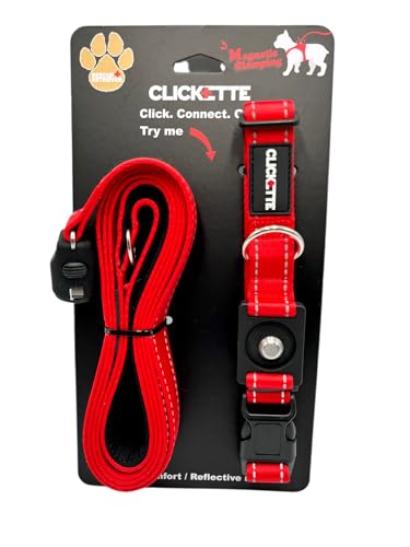 Clickette- Magnetic Quick-Lock Collar & Leash (Red, Small)