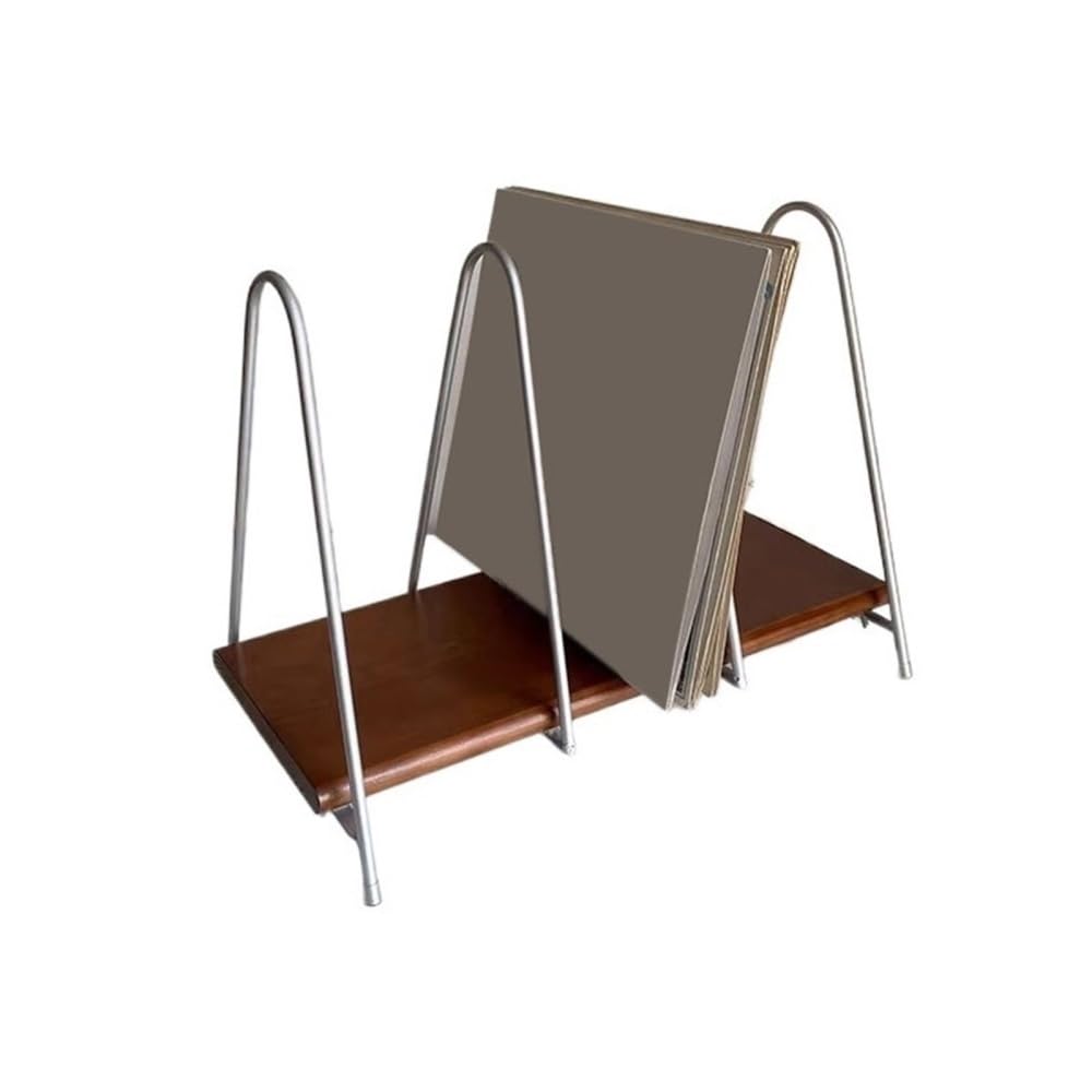 RYUQW3RE Cd Storage Rack Open Desktop Creativity Vinyl Record Rack with Wooden Base and Metal Bracket