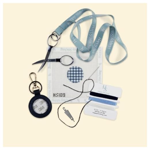 Plaid Circle Key Fob Needlepoint Kit - Happy Stitching All-in-One, Self-Finishing Needlepoint Kit