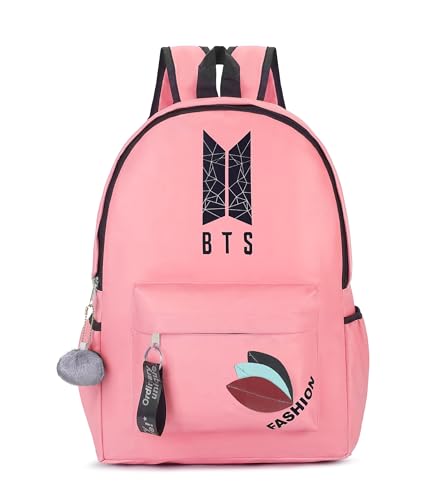 Image of BTS Backpack for Girls & Boys | Stylish Waterproof School Bag with Fashion Design & Pom Pom Keychain | Lightweight Travel & College Backpack for Teens & K-Pop Fans-Best Gift