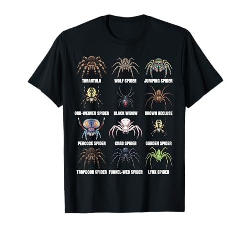 Types of Spiders Scientific Species Chart Entomology Science T-Shirt