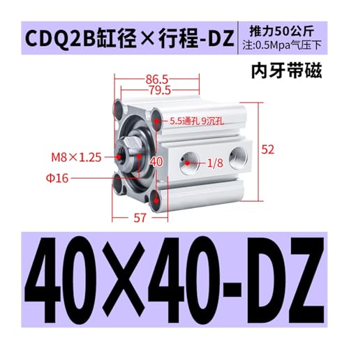 Vérin compact CDQ2B40-40DZ SMC avec aimant intégré et filetage double