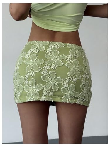Floerns Women's Floral Mini Skirts Sheer Mesh Low Rise Night Out Bodycon Skirts3