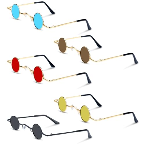 5 Stück Vintage Mini UV380 Sonnenbrille - Rund Hip Hop, Retro, Gläser Mit Kleinem Rahmen, Schutz Stilvolle Hippie