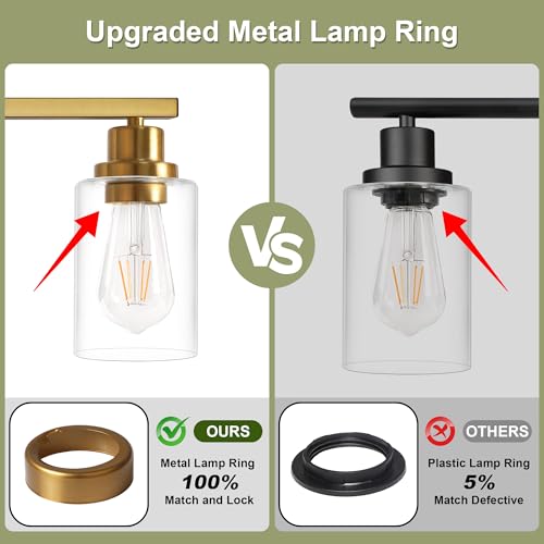 Image of Unicozin Modern Bathroom Light Fixtures, 4 Light Vanity Lights Over Mirror, Gold Wall Lamp with Clear Glass for Living Room Cabinet Bedroom Porch Powder Room