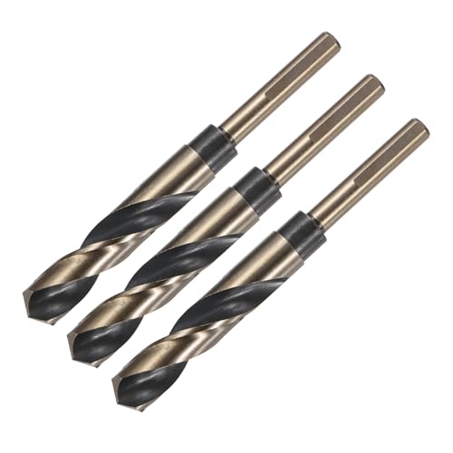 uxcell 3pcs Reduced Shank Twist Drill Bits 17mm Black Nitride &amp; Gold Titanium Coated High Speed Steel 4341 with 10mm Shank for Stainless Steel Alloy Metal Plastic Wood