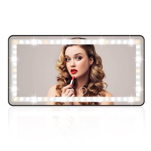 Car Visor Vanity Mirror Rechargeable with 3 Light Modes & 60 LEDs for Car Truck SUV Rear View with Dimmable Touch Screen,Car Mirror as A Gifts for Women Valentine's Day (Black)