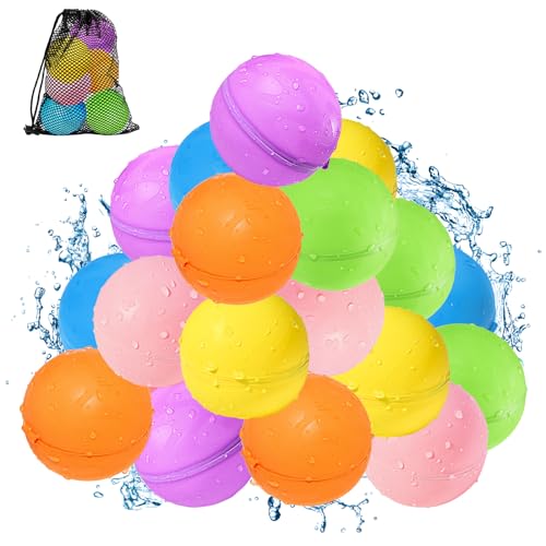 Water Balloons Reusable 24PCS Quick Fill, Silicone Water Balls Self-Sealing Water Toys for Kids Ages 3-12 Years Old, Refillable Splash Outdoor Summer Fun, Water Activities for Pool, Backyard