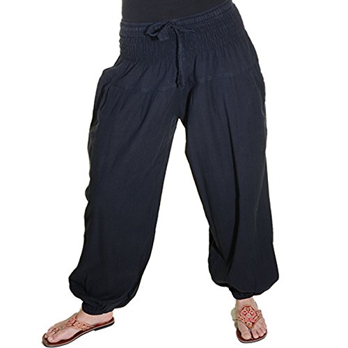 KUNST UND MAGIE Damen Pluderhose Haremshose Sommerhose Hippie Goa Wellness Yoga, Farbe:Black/Schwarz, Größe Damen:38-42(L/XL) Cover