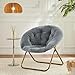 Elevon Saucer Chair Faux Fur with Soft and Thick Padded Seat Metal Frame, Modern Style Folding Cozy Chair for Bedroom, Living Room,XL, Grey