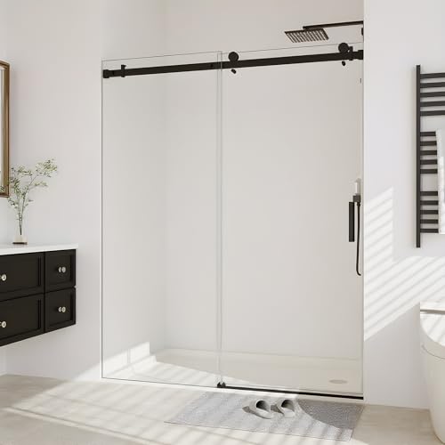 Image of GarveeTech 56-60 in W x 76 in H Shower Doors, Frameless Shower Door, Sliding Glass Door with 5 /16 in (8 mm) Clear Tempered Glass for Bathroom,Explosion-Proof Film,Handle and Seal Strip