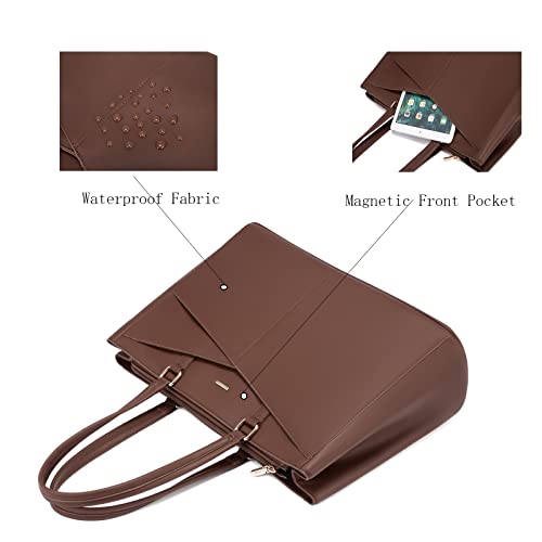 Image of LOVEVOOK Laptop Bag for Women 15.6 Inch Tote Bags Waterproof Leather Briefcase Computer Women Business Office Work Bag,Dark Brown
