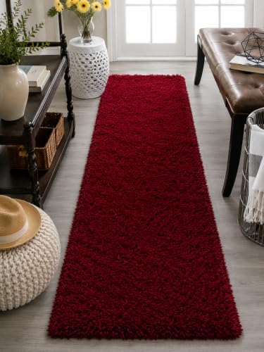 Image of Shaggy Runner Carpet 2x5 Ft| Soft Fluffy Microfiber & (Red)