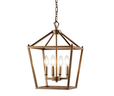 JONATHAN Y JYL7436B Pagoda Lantern Dimmable Adjustable Metal LED Pendant Classic Traditional Farmhouse Dining Room Living Room Kitchen Foyer Bedroom Hallway, 12 in, Antique Gold