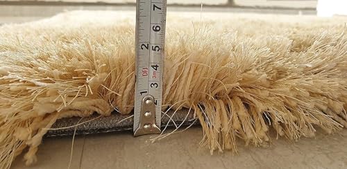 Image of AROMICK Modern Polyester Anti Slip Shaggy Fluffy Rug and Carpet for Living Room, Bedroom & Dining Room (4 x 6 Feet, Gold)