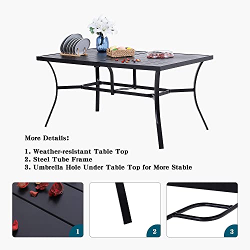 Phi Villa Metal Patio Dining Table Steel Rectangular Outdoor Table, Weather-Resistant Table With 1.9" Umbrella Hole For Lawn Backyard Garden, Black #TOP2