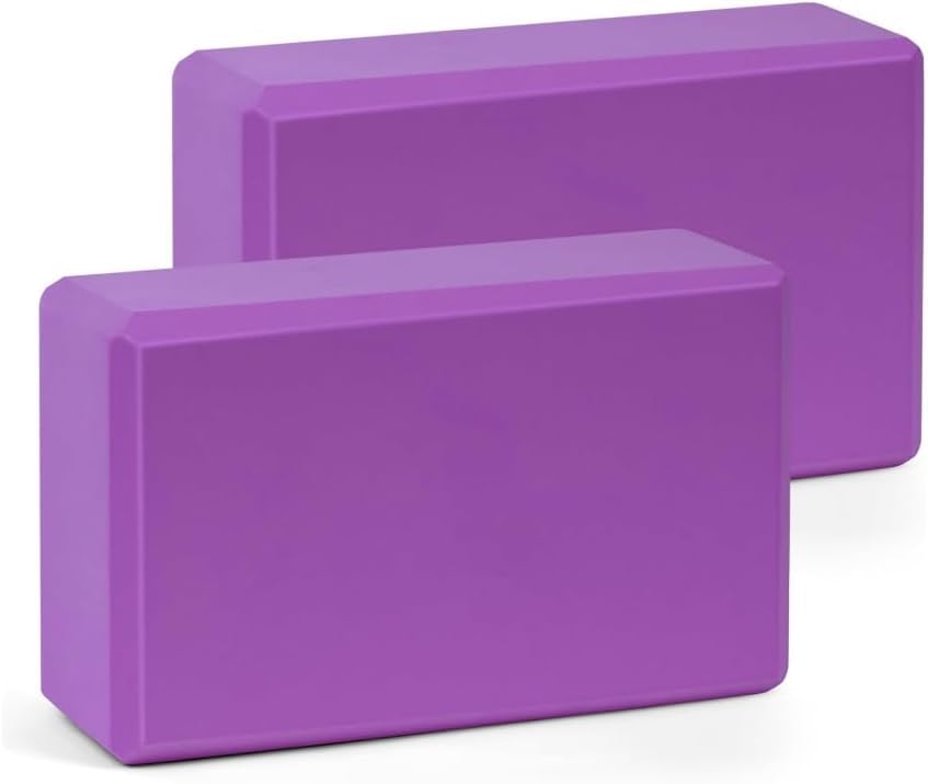 Yoga Blocks Set, 2Pcs Exercise Block with High Density and Non-slip for Improving Strength and Balance and Flexibility, Lightweight Pilates Brick for Fitness (Purple)