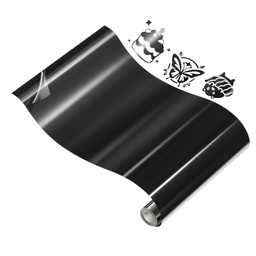 IROHTV Thick Metallic Black Heat Transfer Vinyl Chrome HTV Vinyl Roll, 12