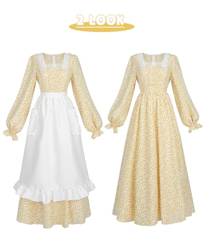 Image of NSPSTT Women Girls American Pioneer Colonial Dress Prairie Costume