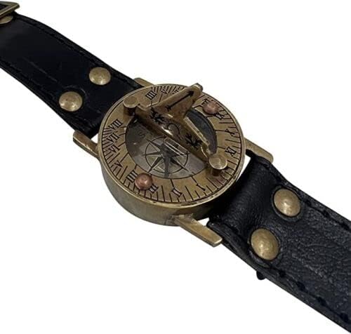 Montre boussole vintage boussole solaire en bronze antique et son bracelet cuir marron