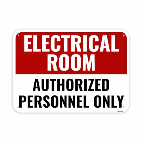 1PC Electrical Room Sign, 14 x 10 Inches - Aluminum - Authorized Personnel Only - Electric Room Signage For Door